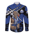 North Melbourne Football Club Long Sleeve Button Shirt Kangaroos Muscular Mascot Graphic - Abstract Paint Splatter Art