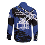 North Melbourne Football Club Long Sleeve Button Shirt Kangaroos Muscular Mascot Graphic - Abstract Paint Splatter Art