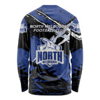 North Melbourne Football Club Long Sleeve Shirt Kangaroos Muscular Mascot Graphic - Abstract Paint Splatter Art