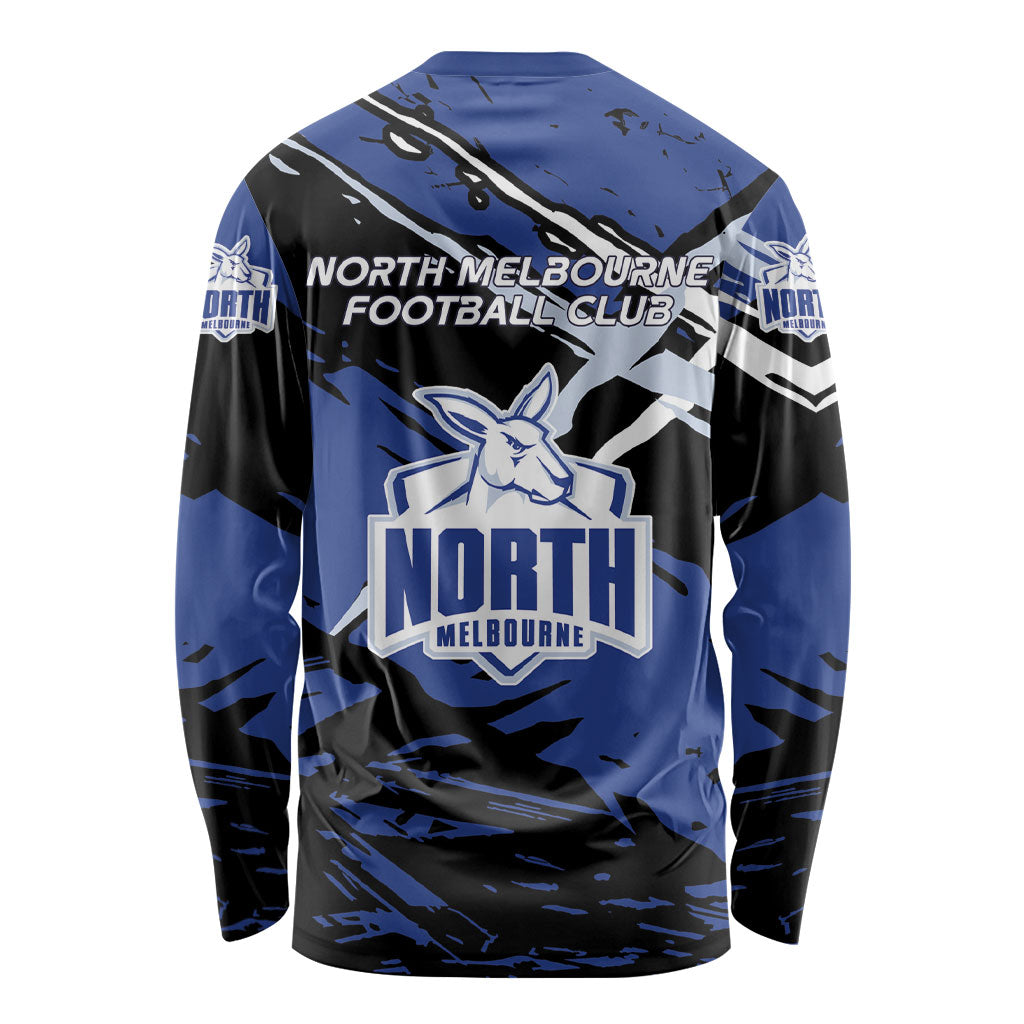 North Melbourne Football Club Long Sleeve Shirt Kangaroos Muscular Mascot Graphic - Abstract Paint Splatter Art