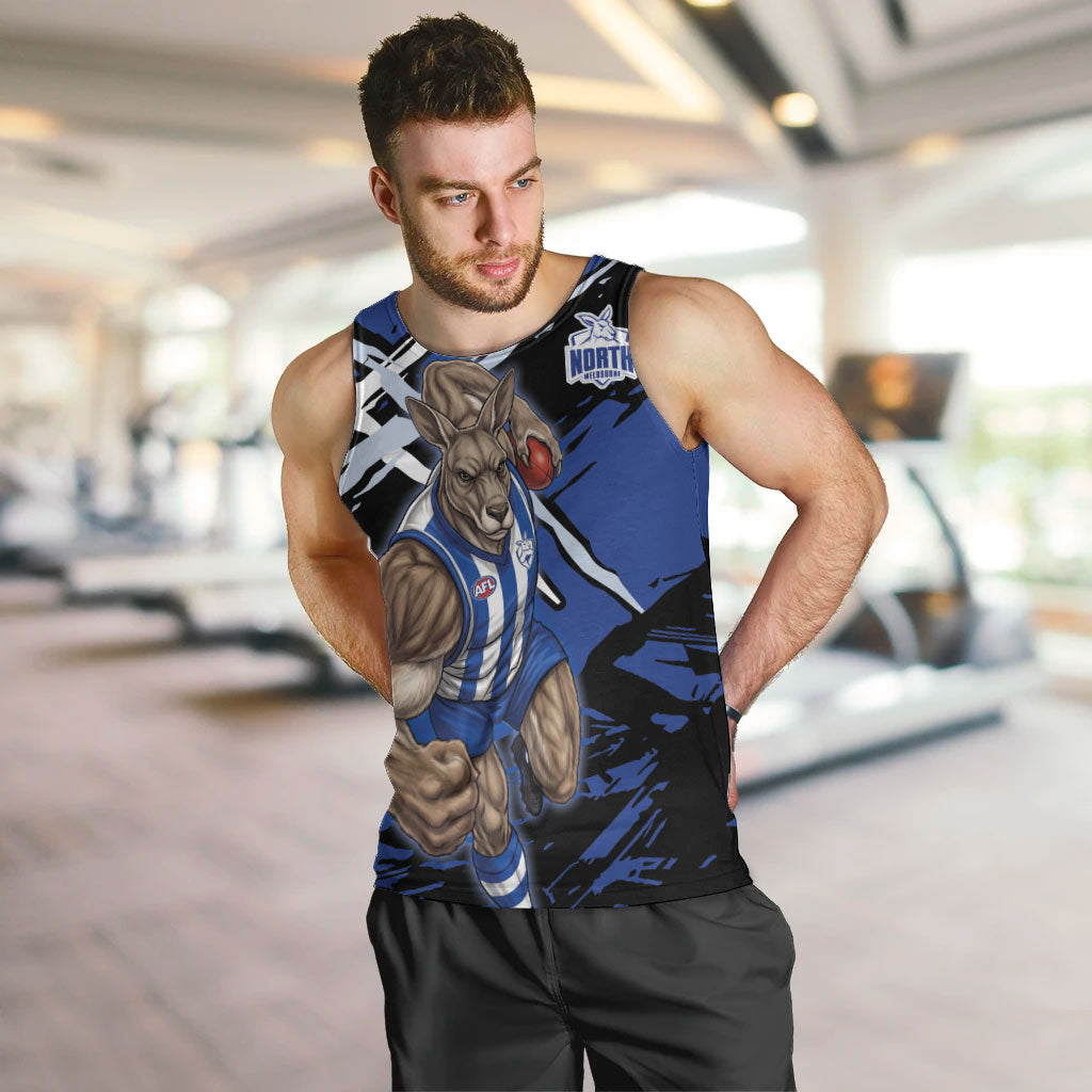 North Melbourne Football Club Men Tank Top Kangaroos Muscular Mascot Graphic - Abstract Paint Splatter Art