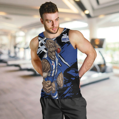 North Melbourne Football Club Men Tank Top Kangaroos Muscular Mascot Graphic - Abstract Paint Splatter Art