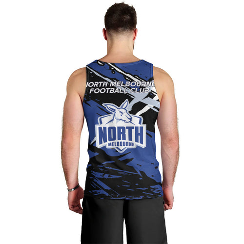 North Melbourne Football Club Men Tank Top Kangaroos Muscular Mascot Graphic - Abstract Paint Splatter Art