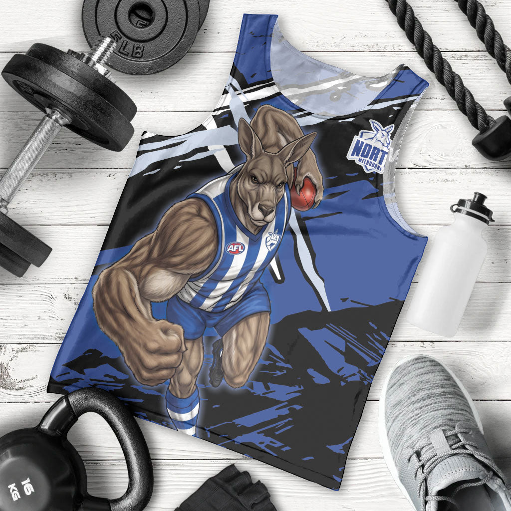 North Melbourne Football Club Men Tank Top Kangaroos Muscular Mascot Graphic - Abstract Paint Splatter Art