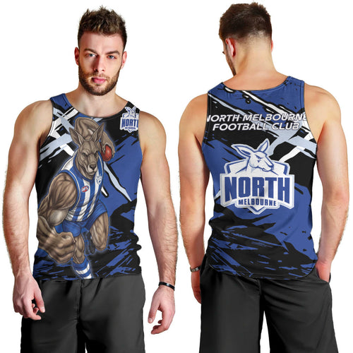 North Melbourne Football Club Men Tank Top Kangaroos Muscular Mascot Graphic - Abstract Paint Splatter Art