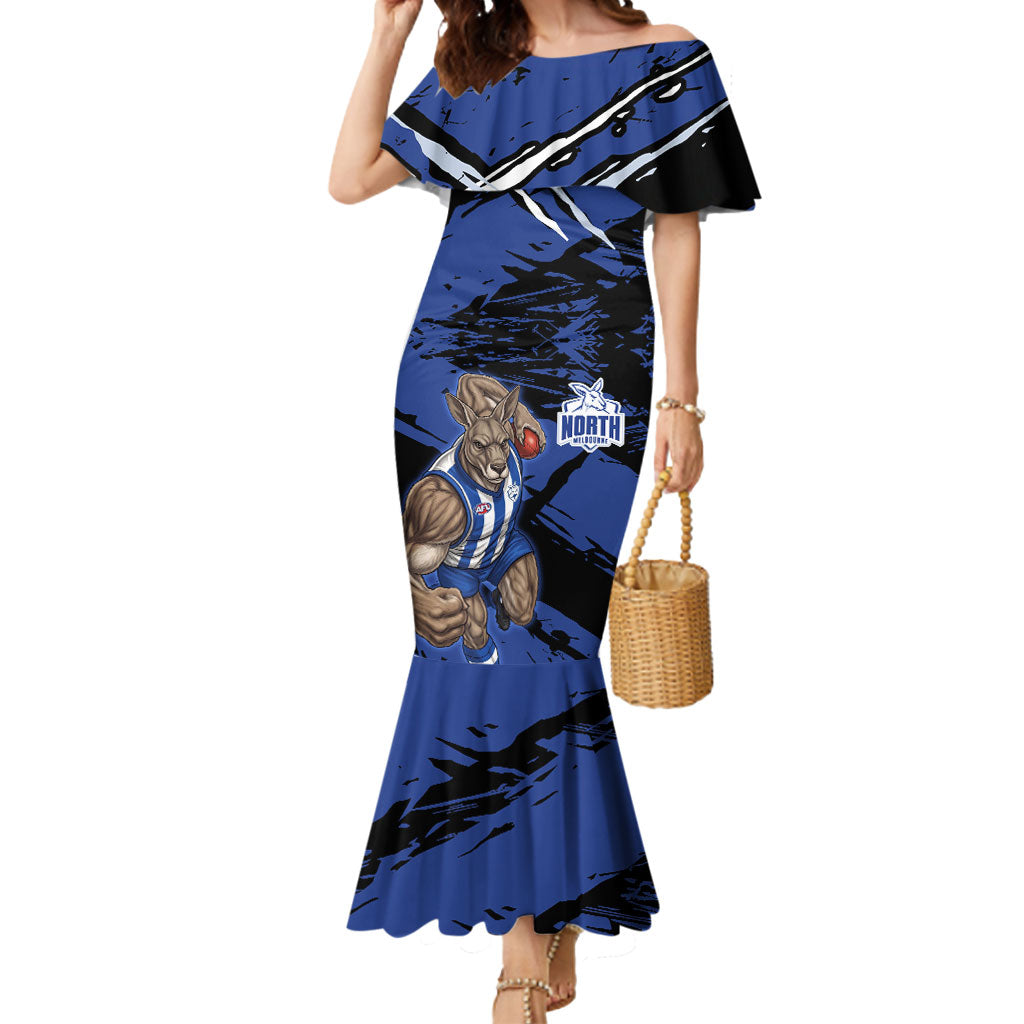 North Melbourne Football Club Mermaid Dress Kangaroos Muscular Mascot Graphic - Abstract Paint Splatter Art