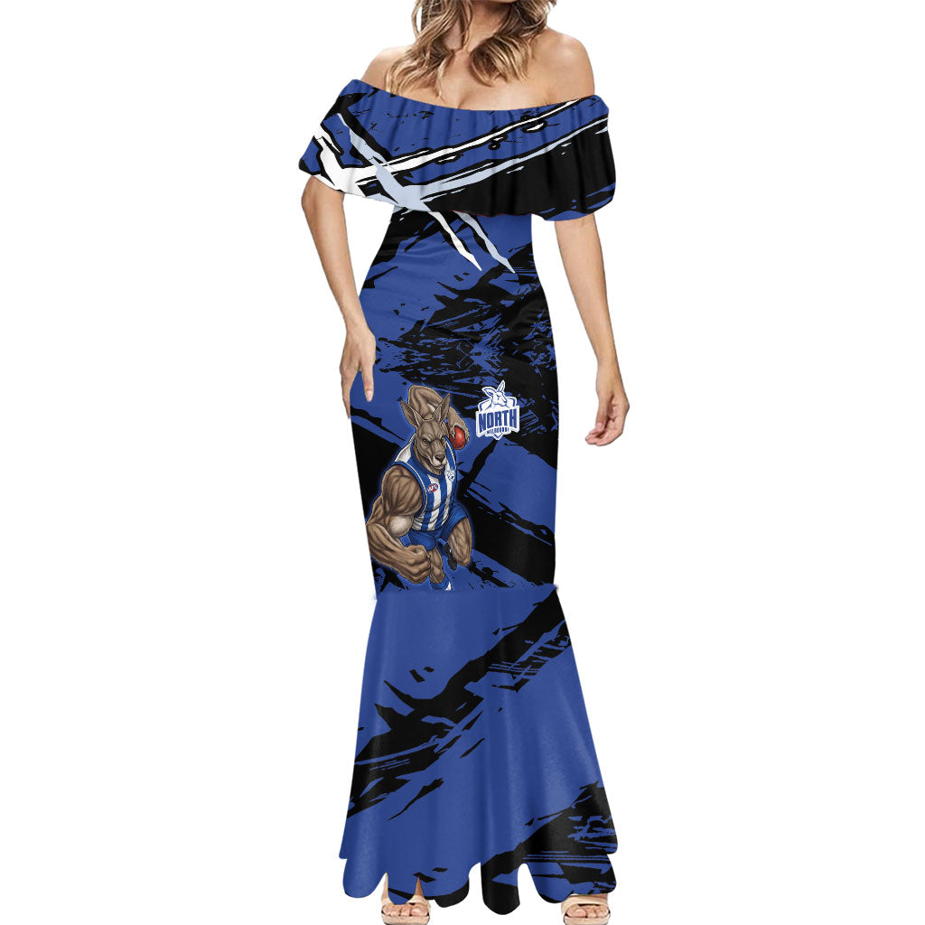 North Melbourne Football Club Mermaid Dress Kangaroos Muscular Mascot Graphic - Abstract Paint Splatter Art