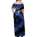 North Melbourne Football Club Off Shoulder Maxi Dress Kangaroos Muscular Mascot Graphic - Abstract Paint Splatter Art