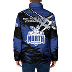 North Melbourne Football Club Padded Jacket Kangaroos Muscular Mascot Graphic - Abstract Paint Splatter Art