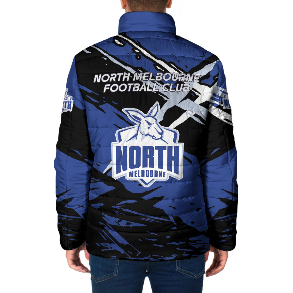 North Melbourne Football Club Padded Jacket Kangaroos Muscular Mascot Graphic - Abstract Paint Splatter Art