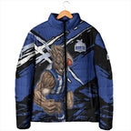 North Melbourne Football Club Padded Jacket Kangaroos Muscular Mascot Graphic - Abstract Paint Splatter Art