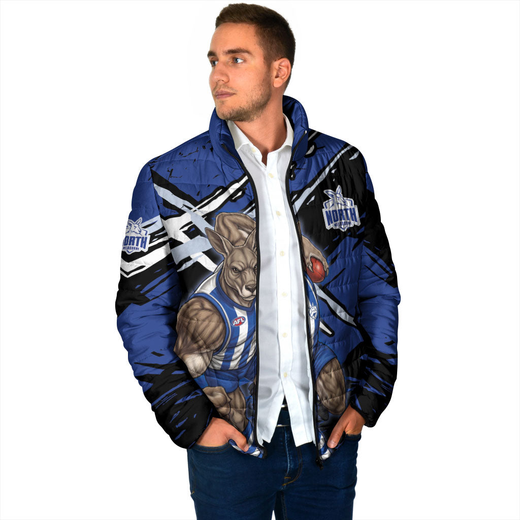 North Melbourne Football Club Padded Jacket Kangaroos Muscular Mascot Graphic - Abstract Paint Splatter Art