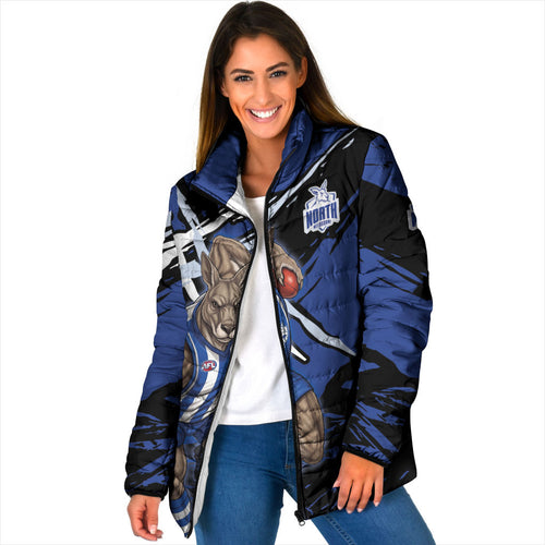 North Melbourne Football Club Padded Jacket Kangaroos Muscular Mascot Graphic - Abstract Paint Splatter Art
