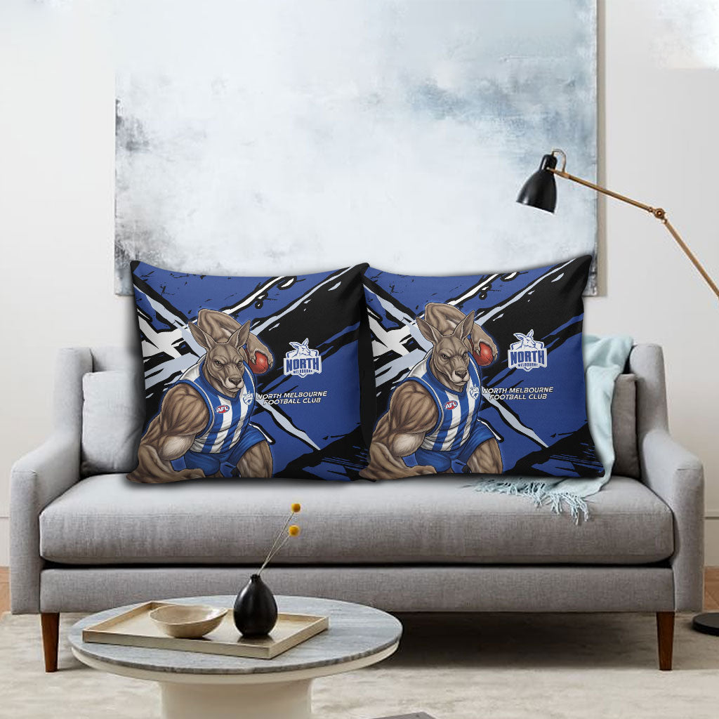North Melbourne Football Club Pillow Cover Kangaroos Muscular Mascot Graphic - Abstract Paint Splatter Art
