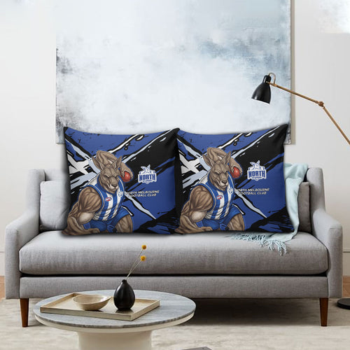 North Melbourne Football Club Pillow Cover Kangaroos Muscular Mascot Graphic - Abstract Paint Splatter Art