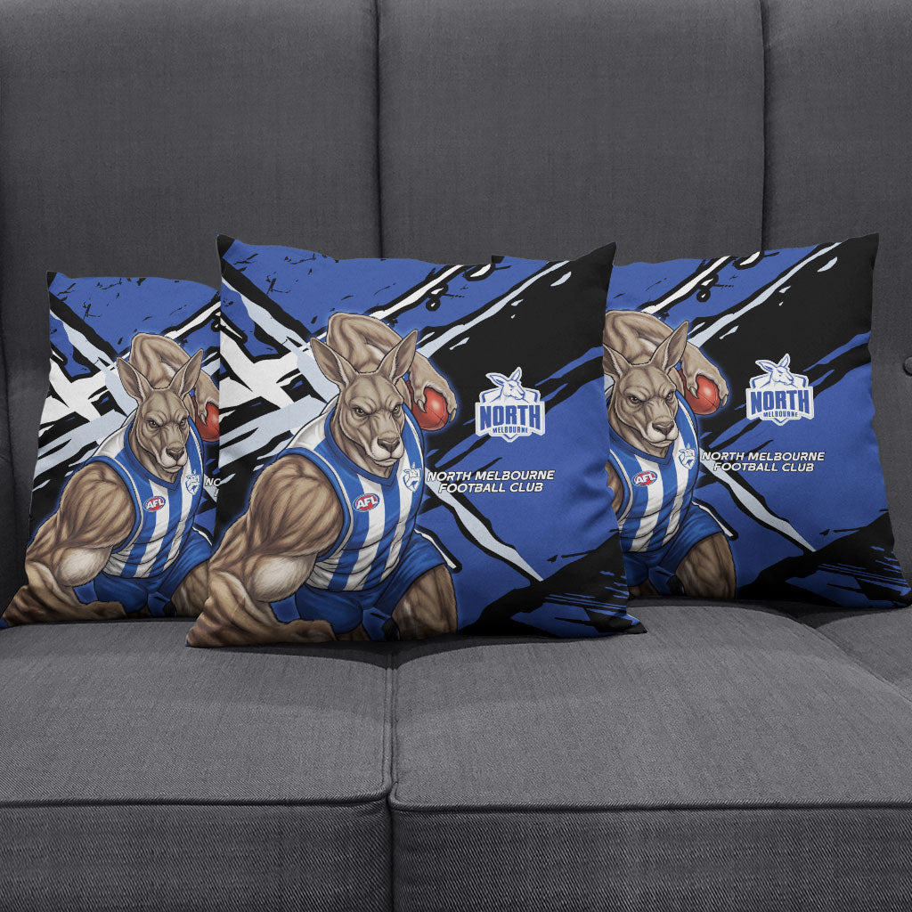 North Melbourne Football Club Pillow Cover Kangaroos Muscular Mascot Graphic - Abstract Paint Splatter Art
