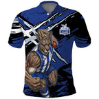 North Melbourne Football Club Polo Shirt Kangaroos Muscular Mascot Graphic - Abstract Paint Splatter Art