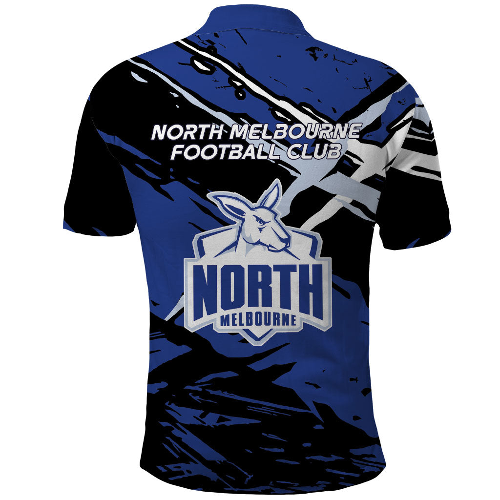 North Melbourne Football Club Polo Shirt Kangaroos Muscular Mascot Graphic - Abstract Paint Splatter Art