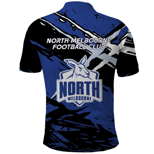 North Melbourne Football Club Polo Shirt Kangaroos Muscular Mascot Graphic - Abstract Paint Splatter Art
