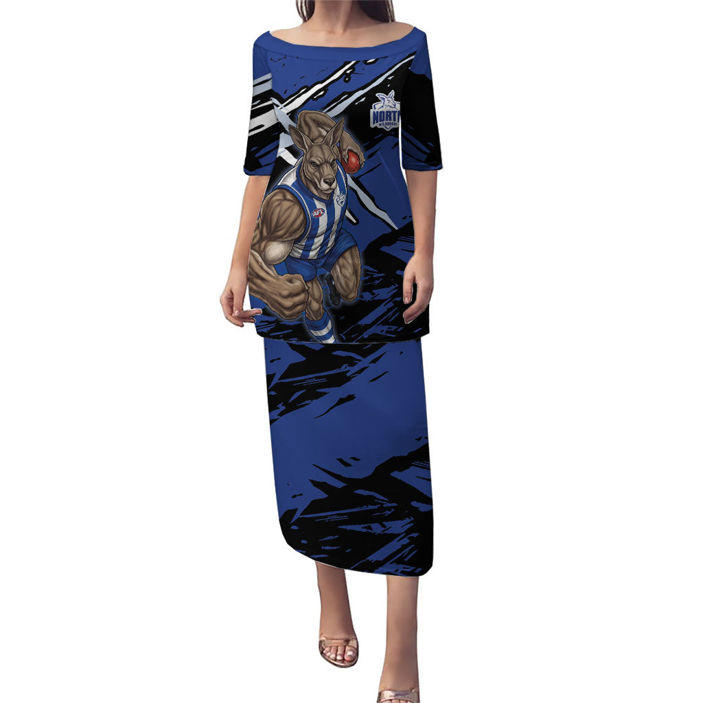 North Melbourne Football Club Puletasi Kangaroos Muscular Mascot Graphic - Abstract Paint Splatter Art