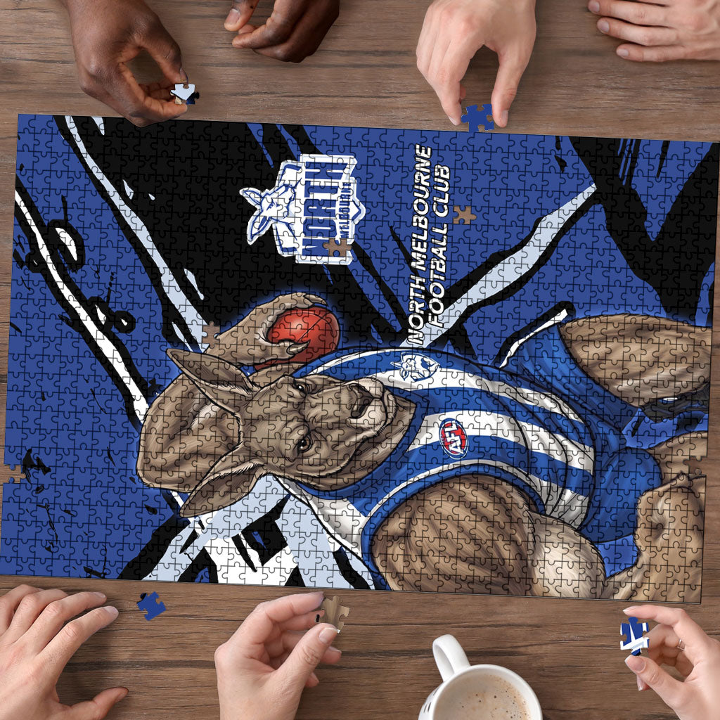 North Melbourne Football Club Puzzle Kangaroos Muscular Mascot Graphic - Abstract Paint Splatter Art