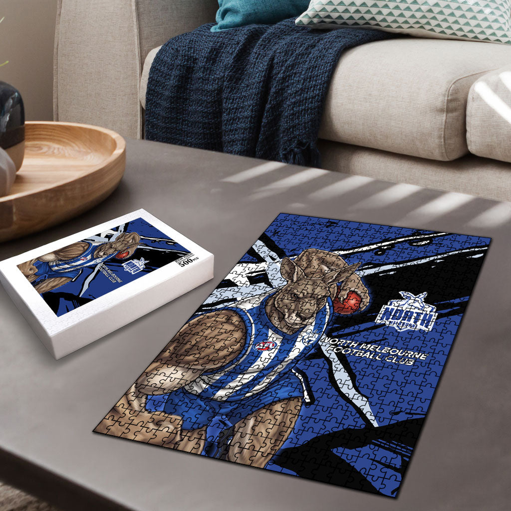 North Melbourne Football Club Puzzle Kangaroos Muscular Mascot Graphic - Abstract Paint Splatter Art