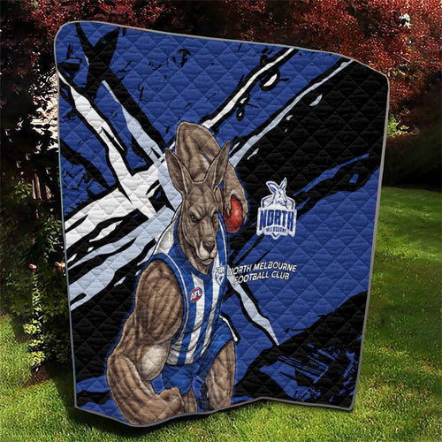 North Melbourne Football Club Quilt Kangaroos Muscular Mascot Graphic - Abstract Paint Splatter Art