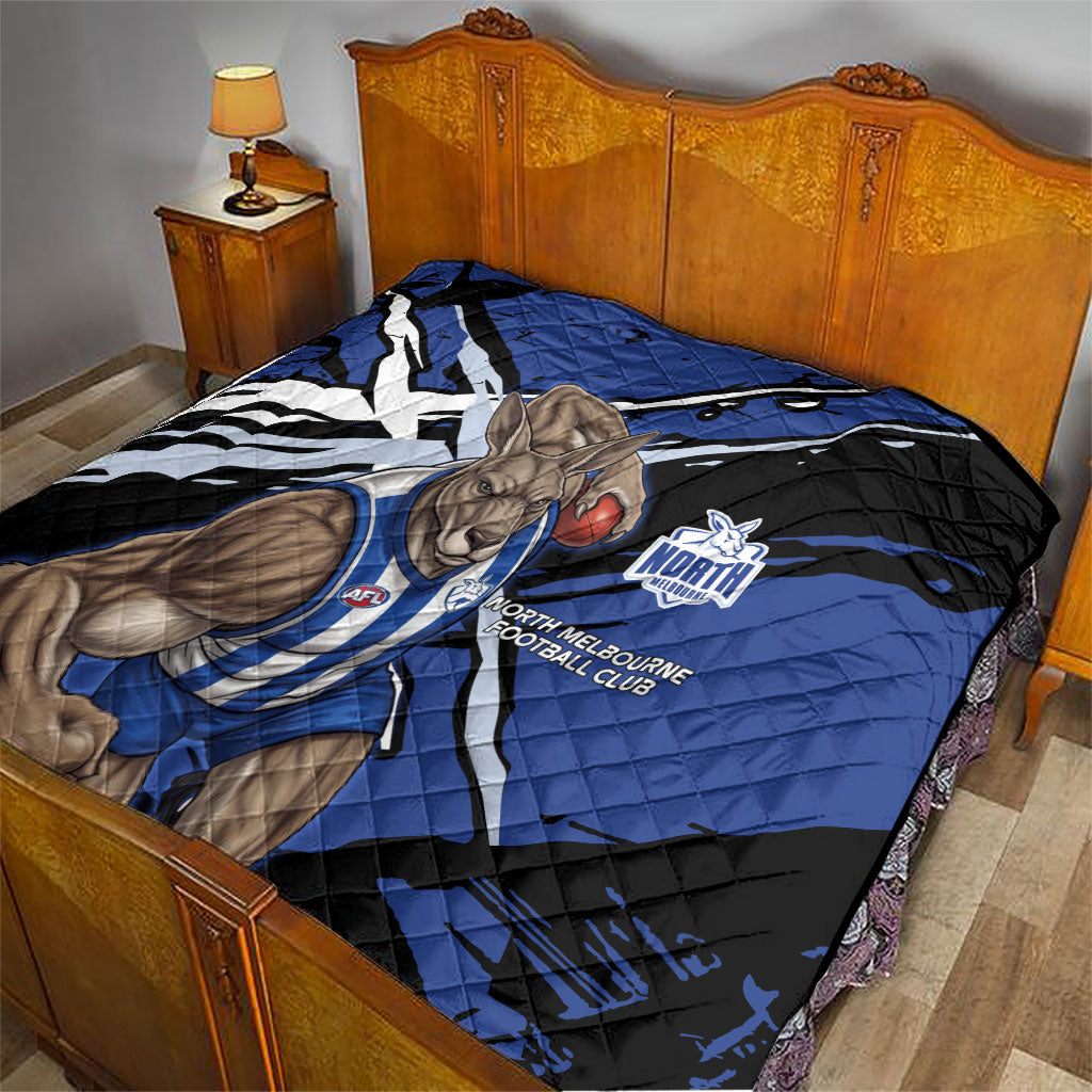 North Melbourne Football Club Quilt Kangaroos Muscular Mascot Graphic - Abstract Paint Splatter Art
