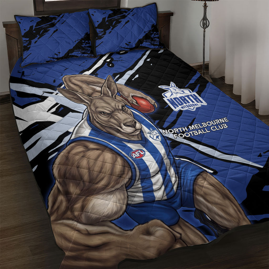 North Melbourne Football Club Quilt Bed Set Kangaroos Muscular Mascot Graphic - Abstract Paint Splatter Art