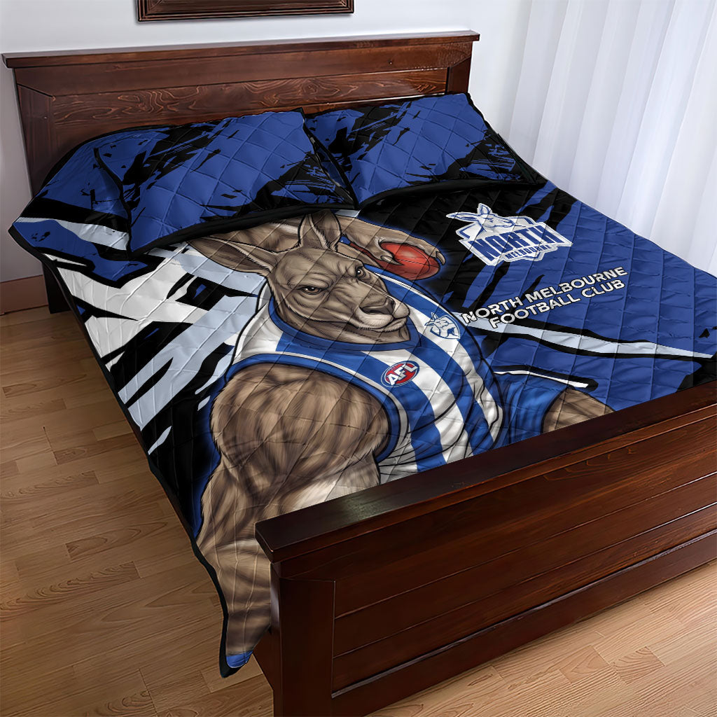 North Melbourne Football Club Quilt Bed Set Kangaroos Muscular Mascot Graphic - Abstract Paint Splatter Art