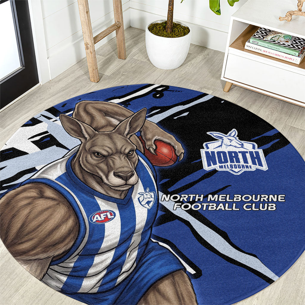 North Melbourne Football Club Round Carpet Kangaroos Muscular Mascot Graphic - Abstract Paint Splatter Art