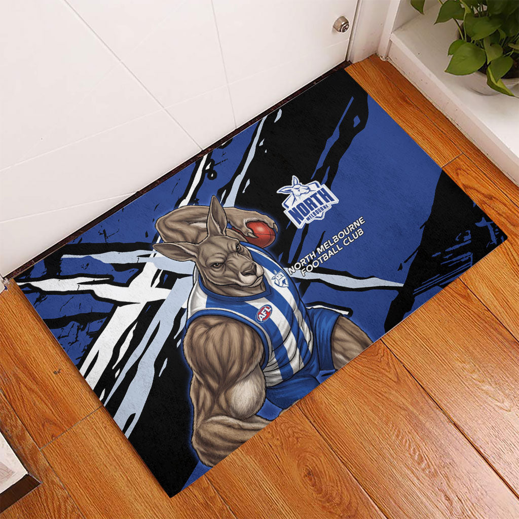 North Melbourne Football Club Rubber Doormat Kangaroos Muscular Mascot Graphic - Abstract Paint Splatter Art