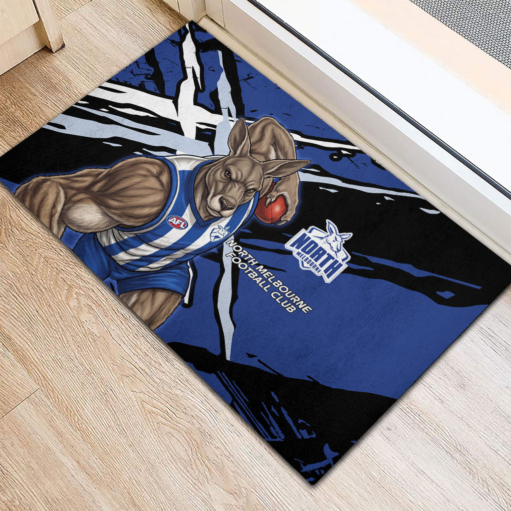 North Melbourne Football Club Rubber Doormat Kangaroos Muscular Mascot Graphic - Abstract Paint Splatter Art