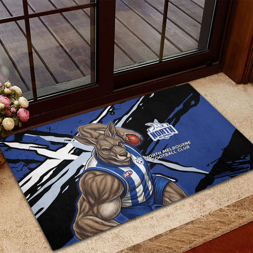North Melbourne Football Club Rubber Doormat Kangaroos Muscular Mascot Graphic - Abstract Paint Splatter Art