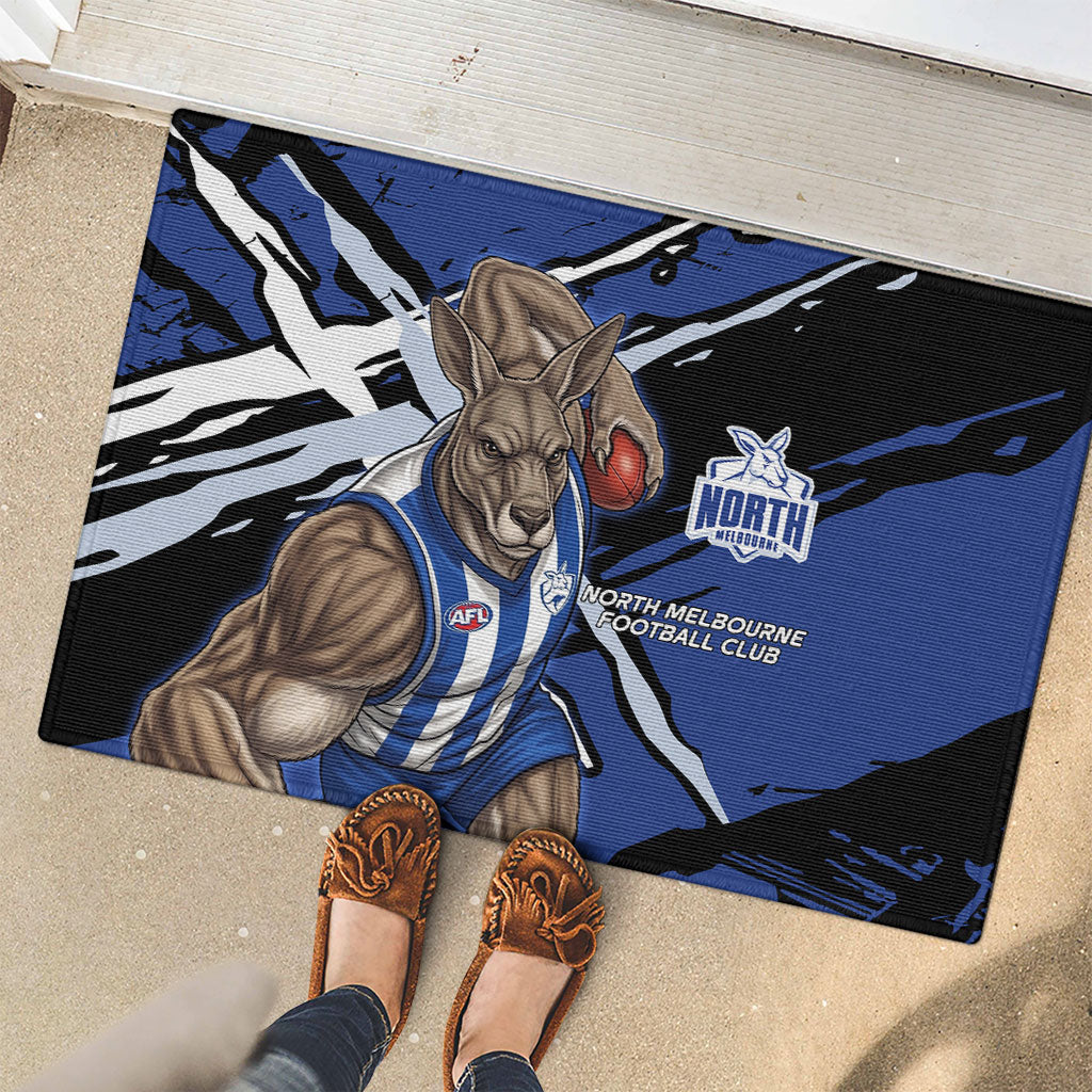 North Melbourne Football Club Rubber Doormat Kangaroos Muscular Mascot Graphic - Abstract Paint Splatter Art