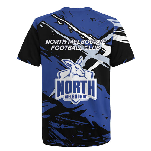 North Melbourne Football Club Rugby Jersey Kangaroos Muscular Mascot Graphic - Abstract Paint Splatter Art