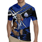 North Melbourne Football Club Rugby Jersey Kangaroos Muscular Mascot Graphic - Abstract Paint Splatter Art