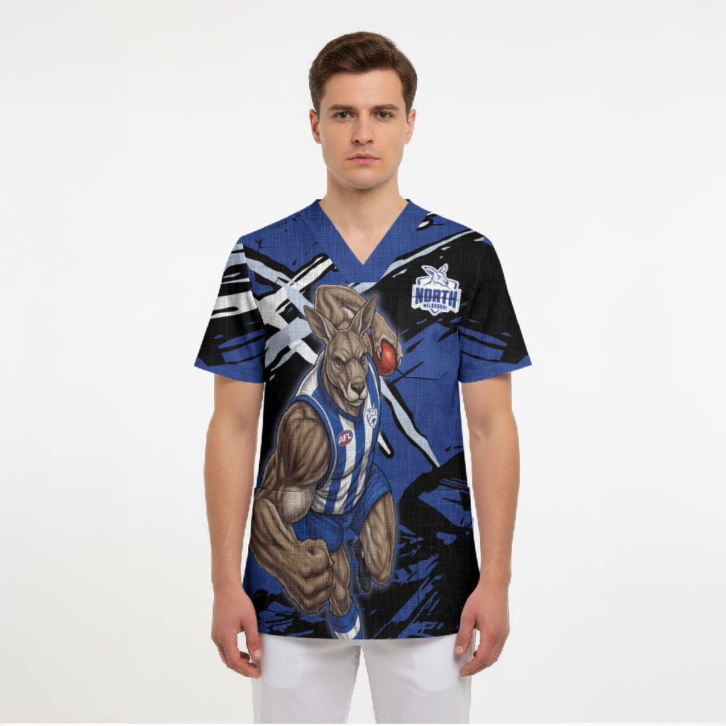 North Melbourne Football Club Scrub Top Kangaroos Muscular Mascot Graphic - Abstract Paint Splatter Art