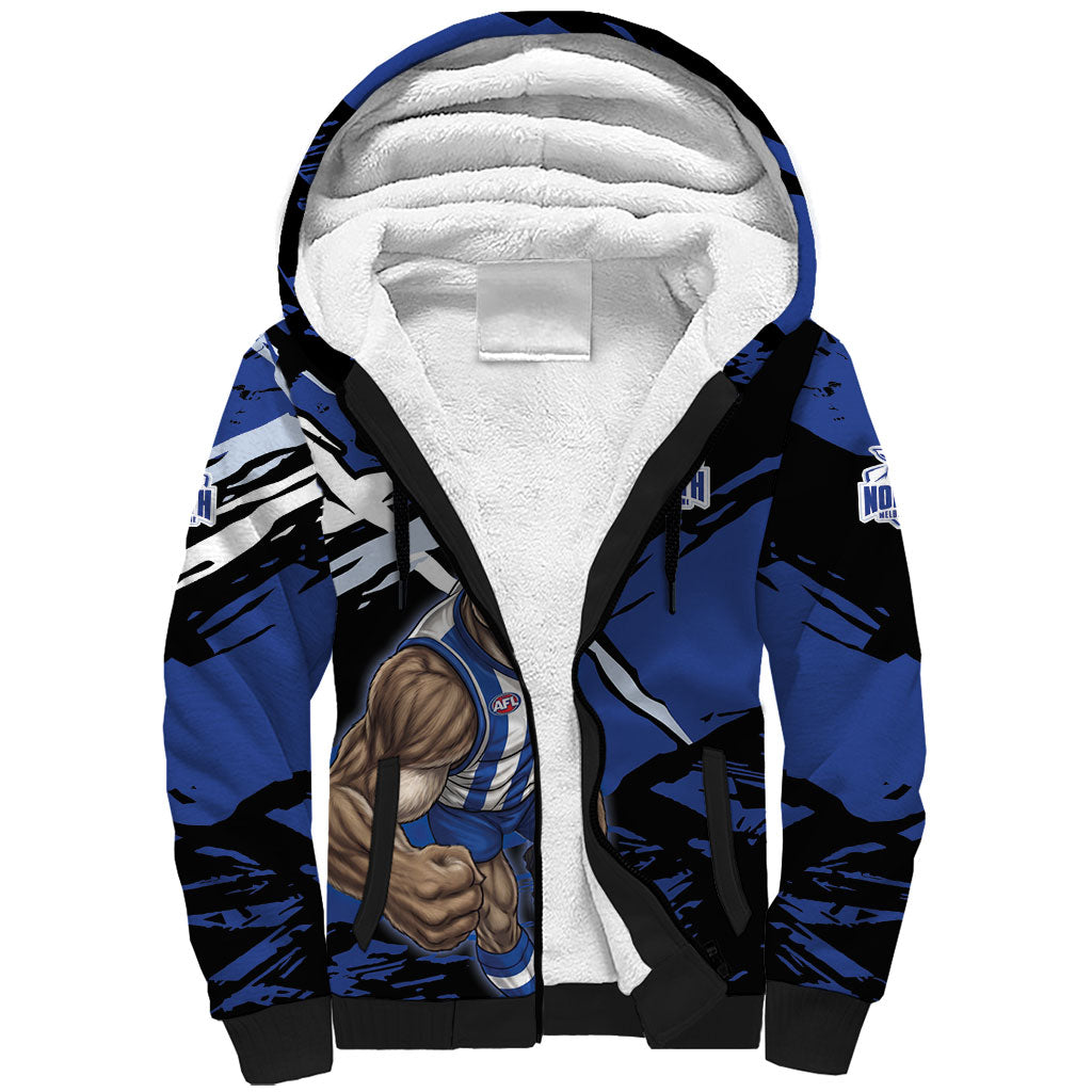 North Melbourne Football Club Sherpa Hoodie Kangaroos Muscular Mascot Graphic - Abstract Paint Splatter Art