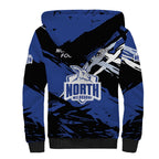 North Melbourne Football Club Sherpa Hoodie Kangaroos Muscular Mascot Graphic - Abstract Paint Splatter Art