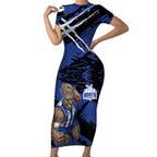 North Melbourne Football Club Short Sleeve Bodycon Dress Kangaroos Muscular Mascot Graphic - Abstract Paint Splatter Art