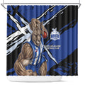North Melbourne Football Club Shower Curtain Kangaroos Muscular Mascot Graphic - Abstract Paint Splatter Art