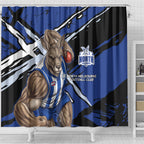 North Melbourne Football Club Shower Curtain Kangaroos Muscular Mascot Graphic - Abstract Paint Splatter Art