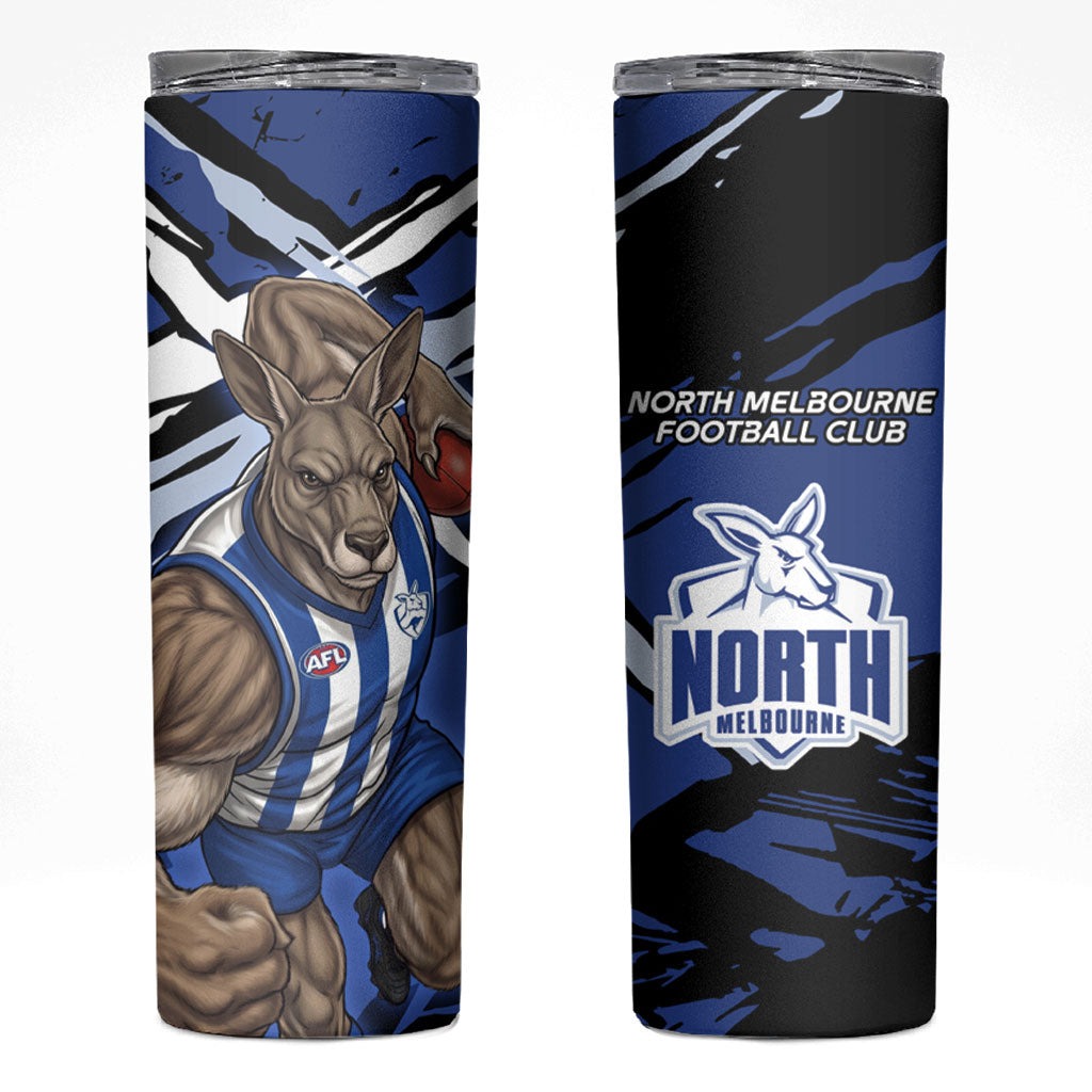 North Melbourne Football Club Skinny Tumbler Kangaroos Muscular Mascot Graphic - Abstract Paint Splatter Art