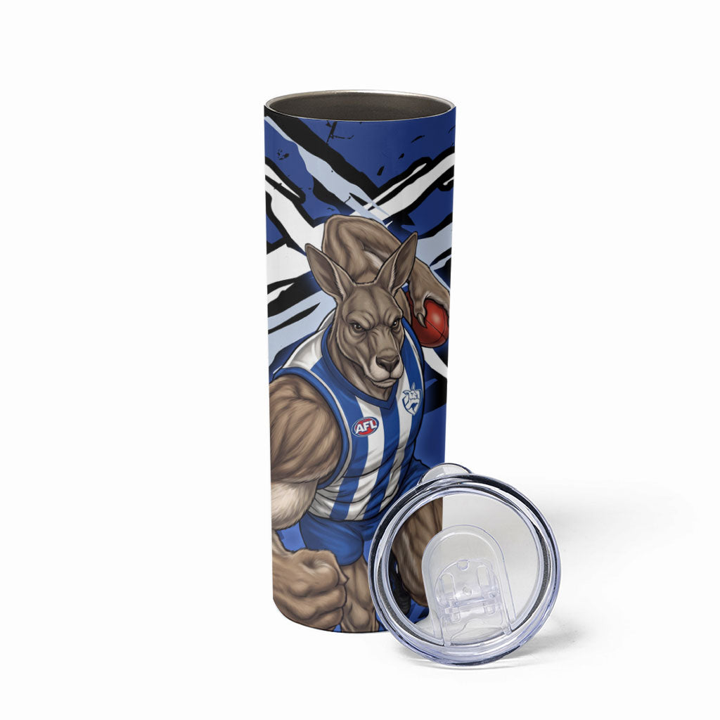 North Melbourne Football Club Skinny Tumbler Kangaroos Muscular Mascot Graphic - Abstract Paint Splatter Art