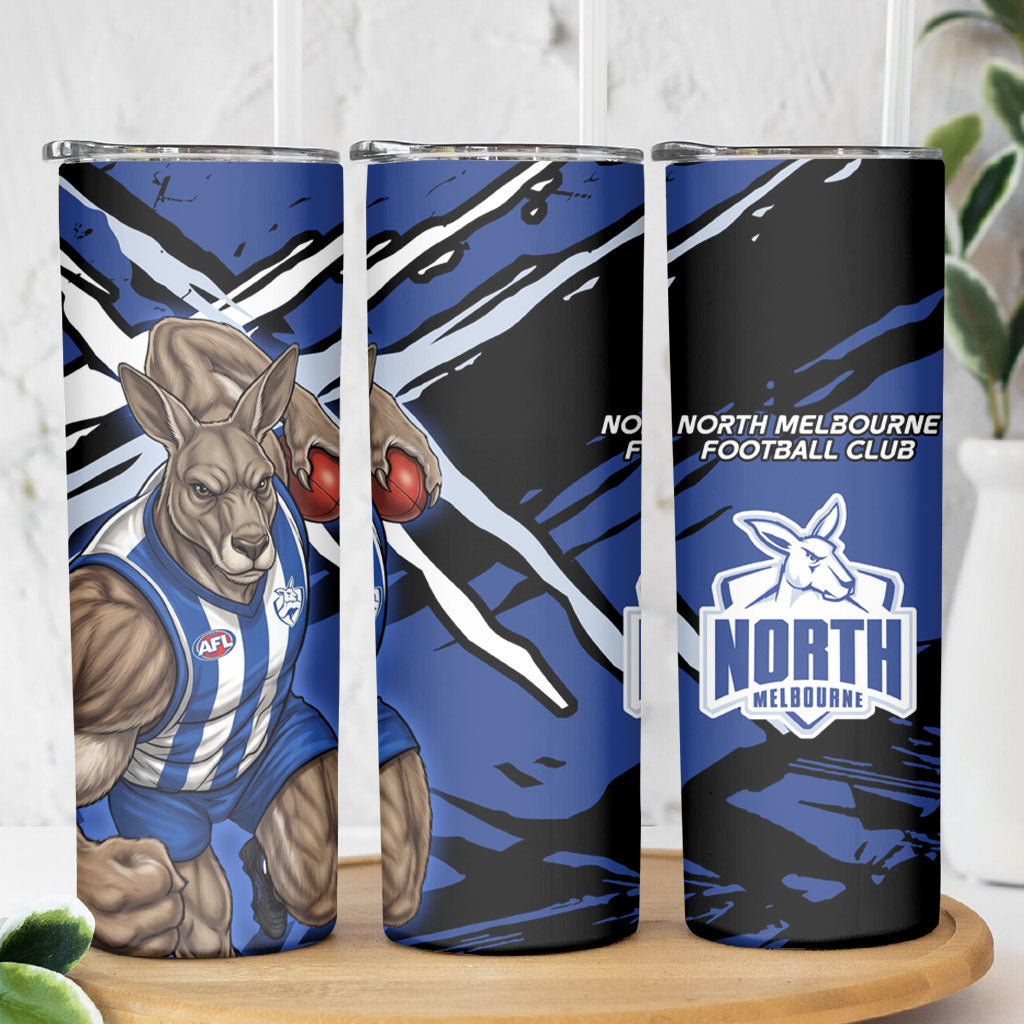 North Melbourne Football Club Skinny Tumbler Kangaroos Muscular Mascot Graphic - Abstract Paint Splatter Art