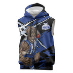 North Melbourne Football Club Sleeveless Hoodie Kangaroos Muscular Mascot Graphic - Abstract Paint Splatter Art