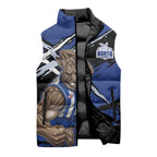 North Melbourne Football Club Sleeveless Puffer Jacket Kangaroos Muscular Mascot Graphic - Abstract Paint Splatter Art