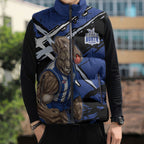 North Melbourne Football Club Sleeveless Puffer Jacket Kangaroos Muscular Mascot Graphic - Abstract Paint Splatter Art