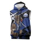 North Melbourne Football Club Sleeveless Zip Hoodie Kangaroos Muscular Mascot Graphic - Abstract Paint Splatter Art